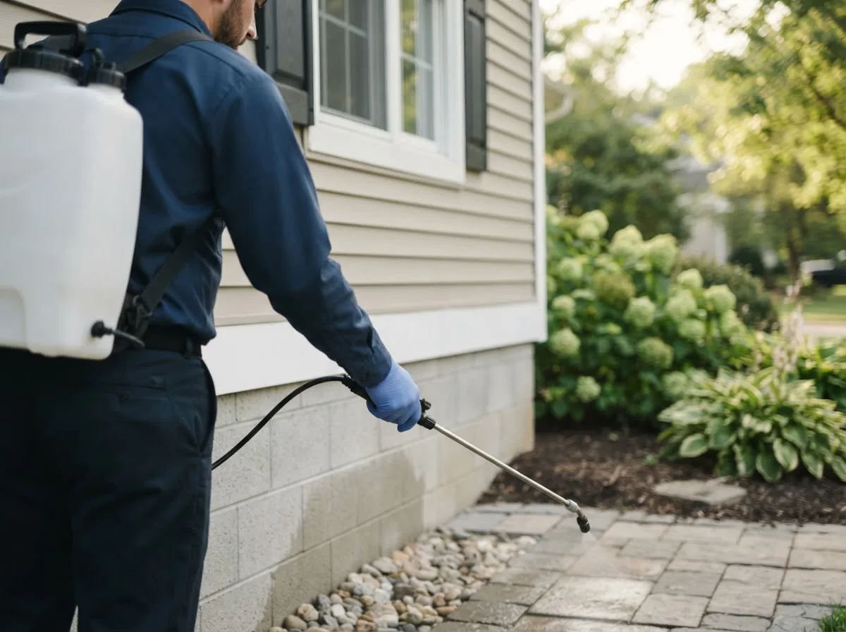 Pest control technician inspecting a home in Forest City, NC